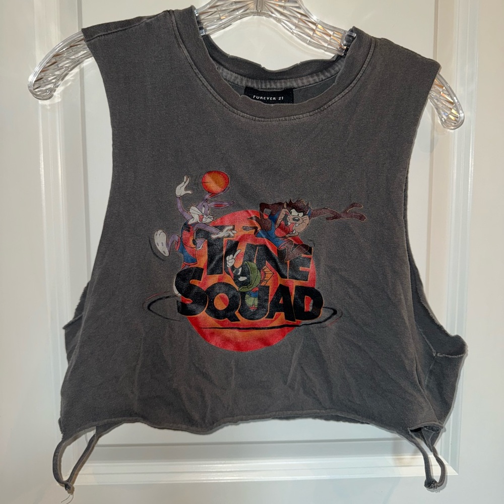 Forever 21 Charcoal Tune Squad Sleeveless Crop Top